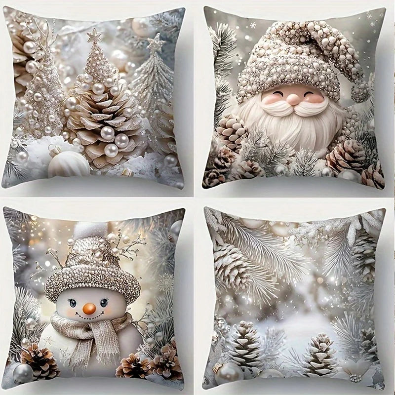 Weihnachts-Kissenbezug – Santa & Schneemann | Dekorativer Kissenbezug für Sofa, Schlafzimmer