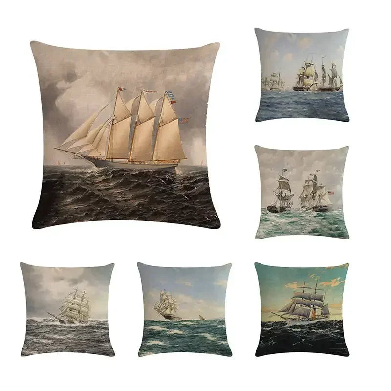 Maritimer Kissenbezug – Vintage Segelschiffe, Dekorativer Kissenbezug für Sofa, Bett & Auto