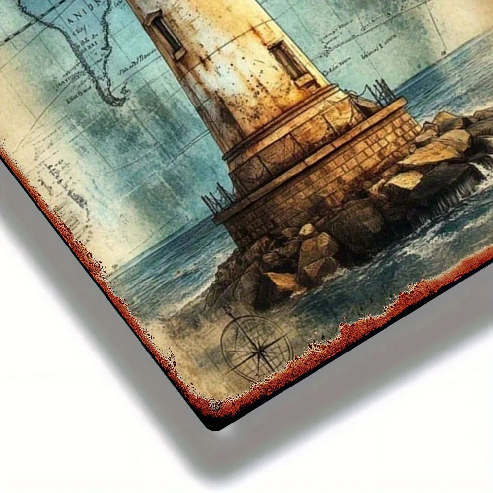 Maritimes Leuchtturm Metallschild – Vintage Wanddeko aus Metall