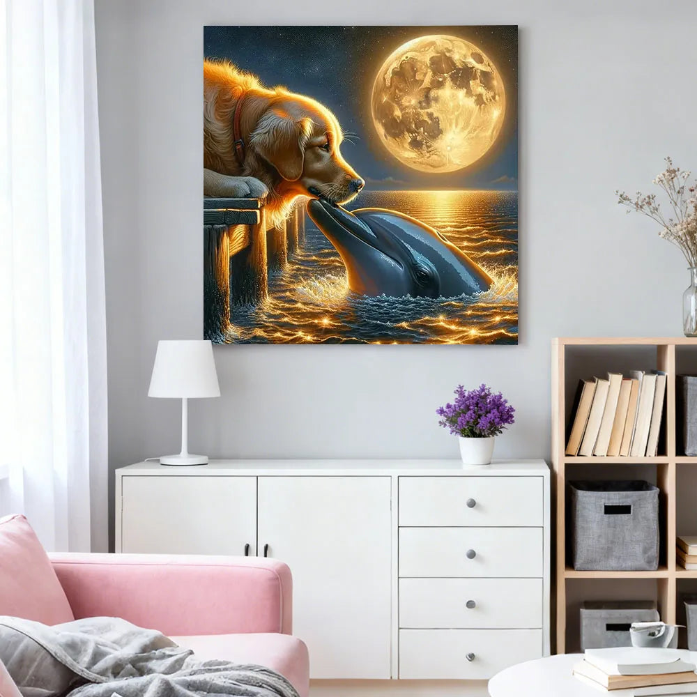Diamond Painting Kit Delfin – 5D Diamant Malerei Set mit Rundsteinen oder eckigen Steinen