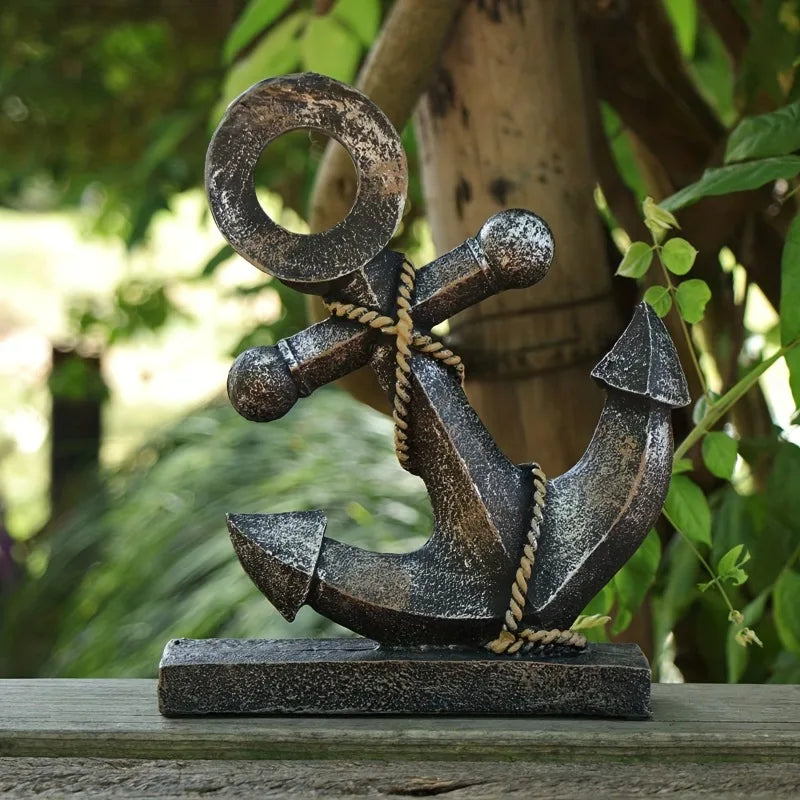 Schiffsanker-Skulptur aus Kunstharz – 22,5x17,5 cm, Retro-Antik, Maritime Tischdeko