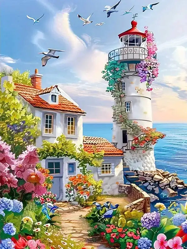 Diamond Painting Leuchtturm – Küstenlandschaft mit Mosaik-Stickerei