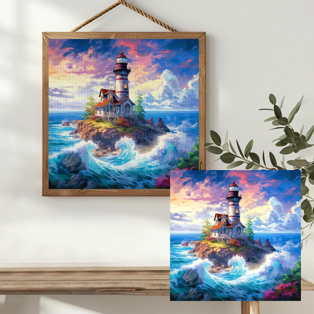 Kreuzstich-Set Insel-Motiv 40x40cm – DIY Stickset mit Stoff, Faden und Anleitung