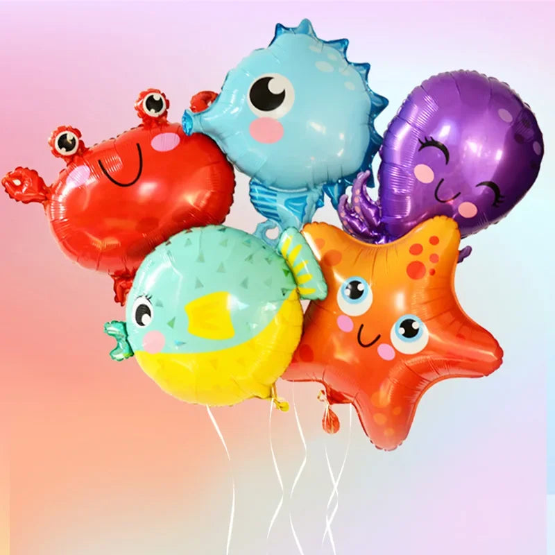 Meerestier-Folienballons 5er-Set – Fisch, Oktopus und Seepferdchen