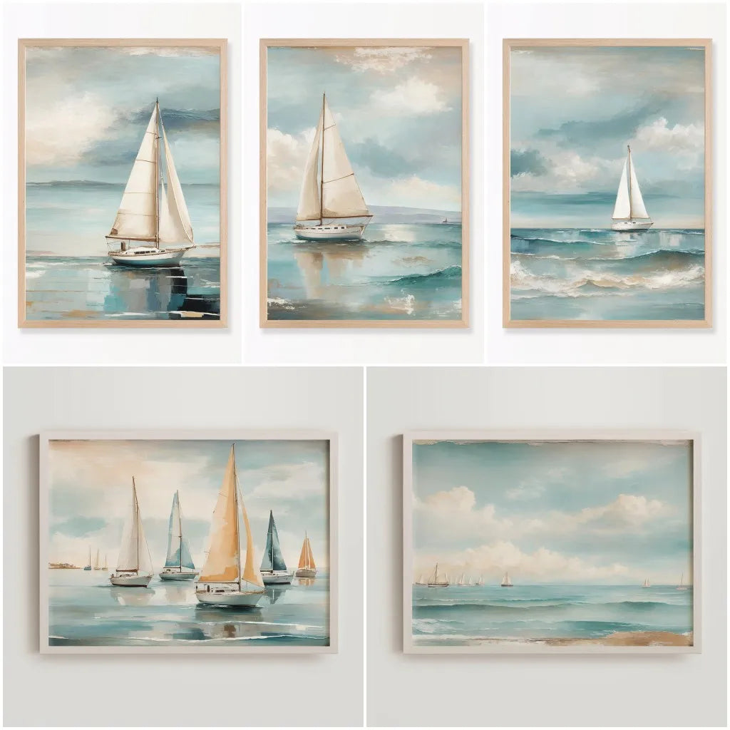 Maritime Canvas-Poster – Retro Aquarell Segelboot, Wanddeko Küste