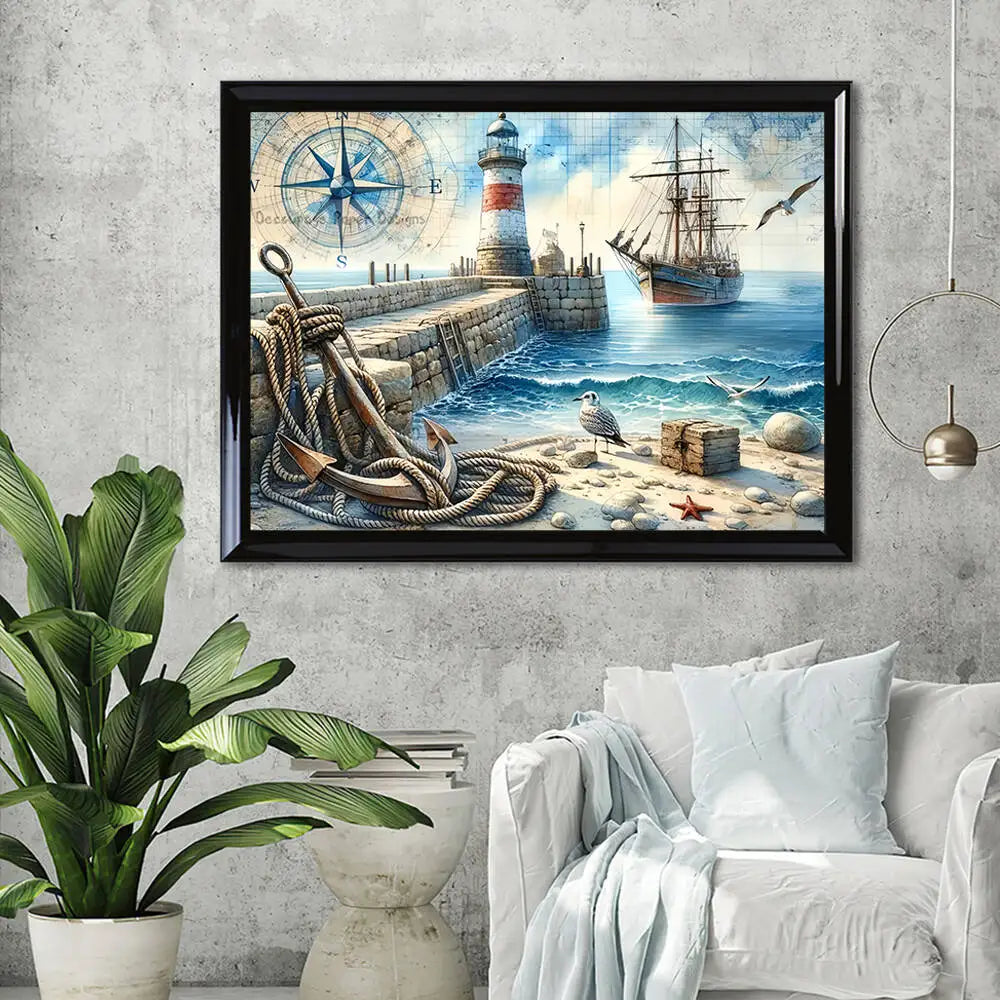 Diamond Painting Leuchtturm & Meer – Huacan Set mit Diamanten