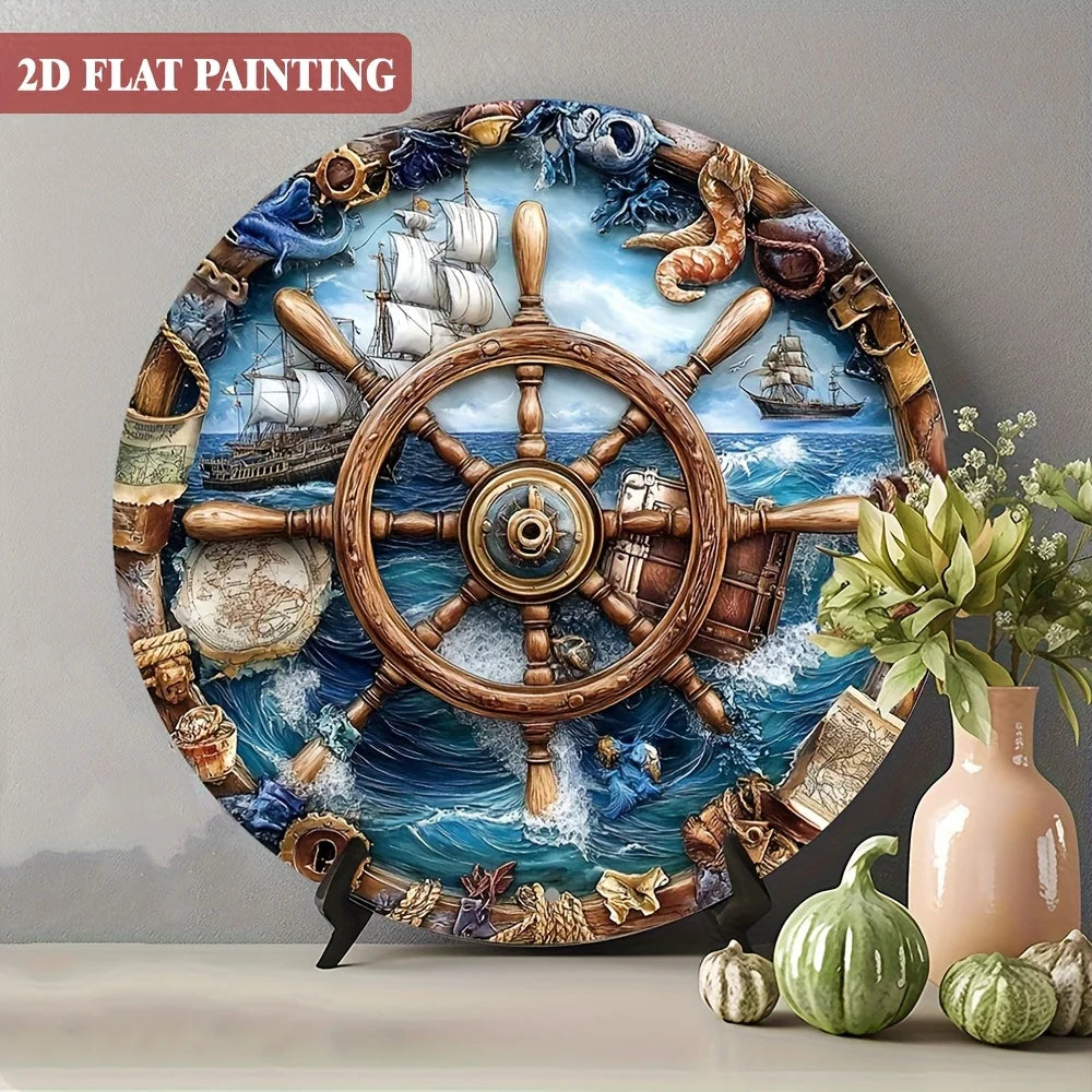 Maritimes Metallschild rund – 20x20 cm, Aluminium, Wanddeko, 3 Motive