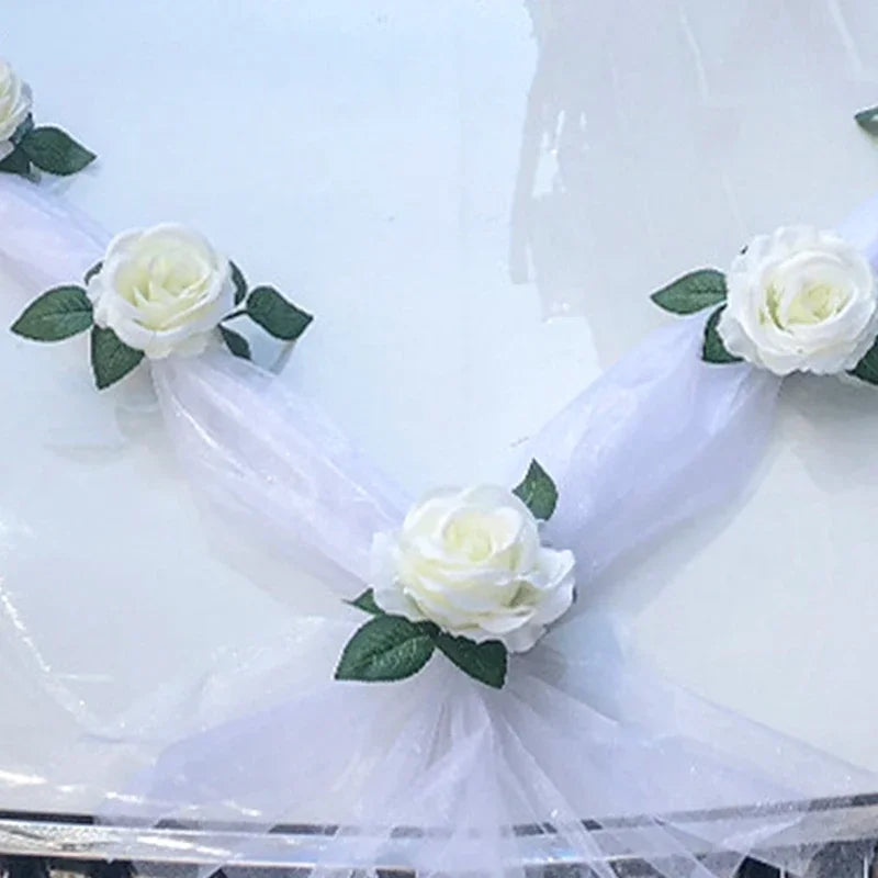 Hochzeitsauto-Dekoration Frontblumen – Vliesstoff, Weiß oder Pink, Brautauto Deko
