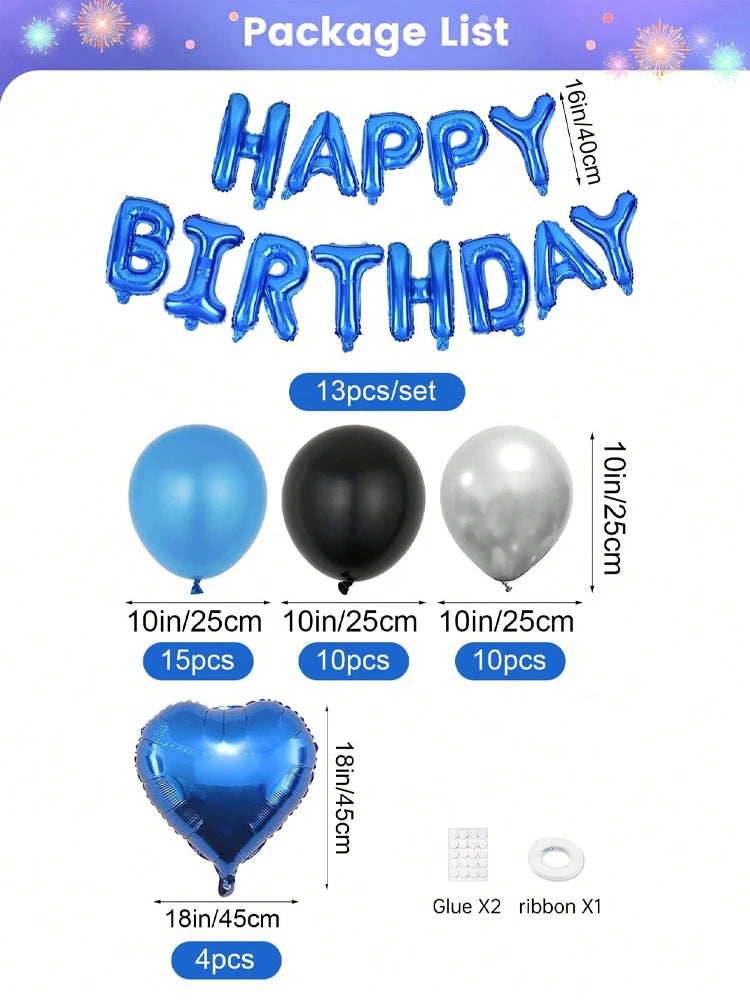 Blaues Geburtstag Deko Set – 52-teilig mit Happy Birthday Banner, Latex- & Folienballons