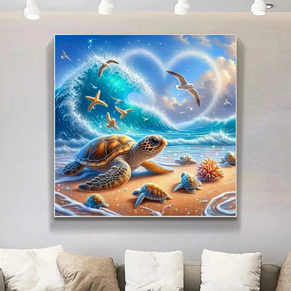 Diamond Painting Meeresschildkröte – 5D DIY Diamant-Malerei Set mit runden Steinen
