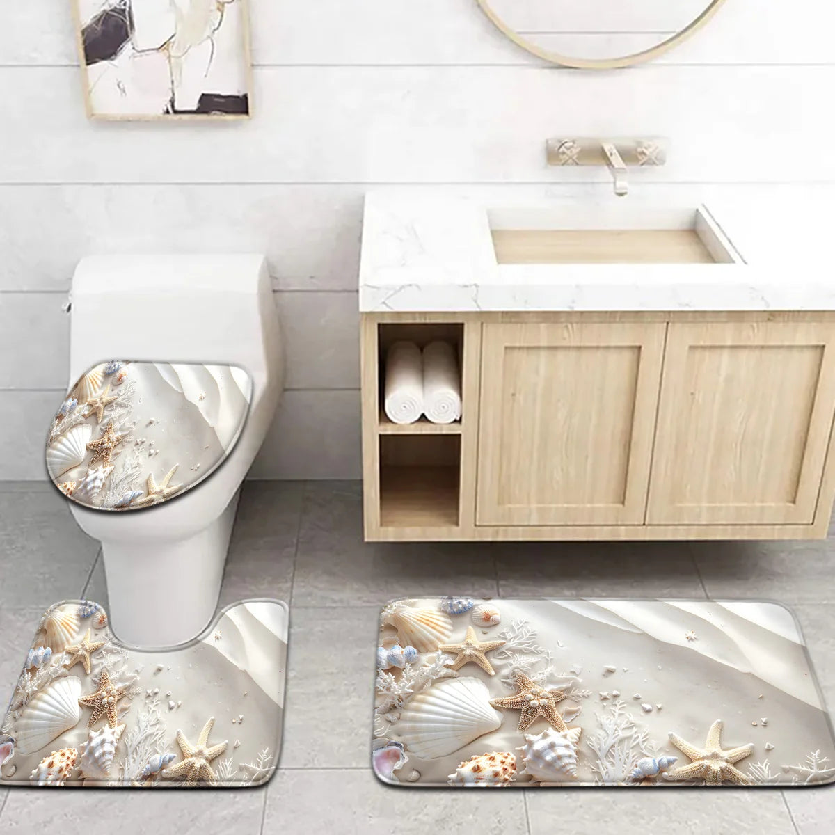 Maritimes Badezimmer-Set – Seestern & Muschel (3-teilig)