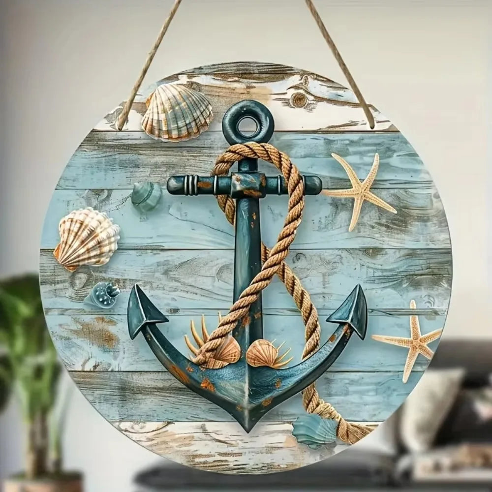 Rustikales Aluminium-Strandschild rund – 20x20 cm, Beach-Nostalgie, Tür- & Gartendeko