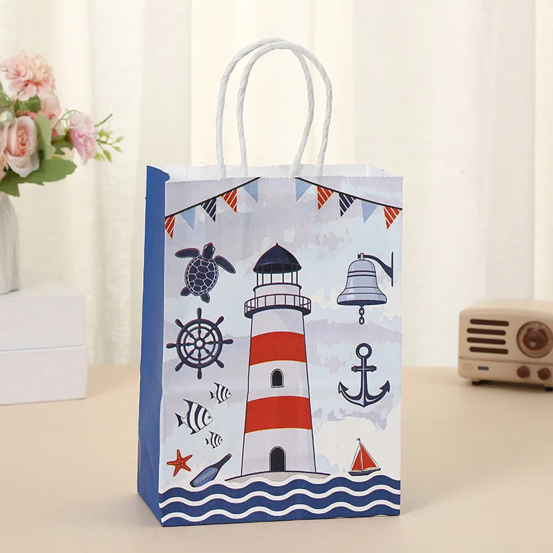 Maritime Partytüten mit Henkel – Kapitaen & Nautik Design, 6 bis 48 Stueck