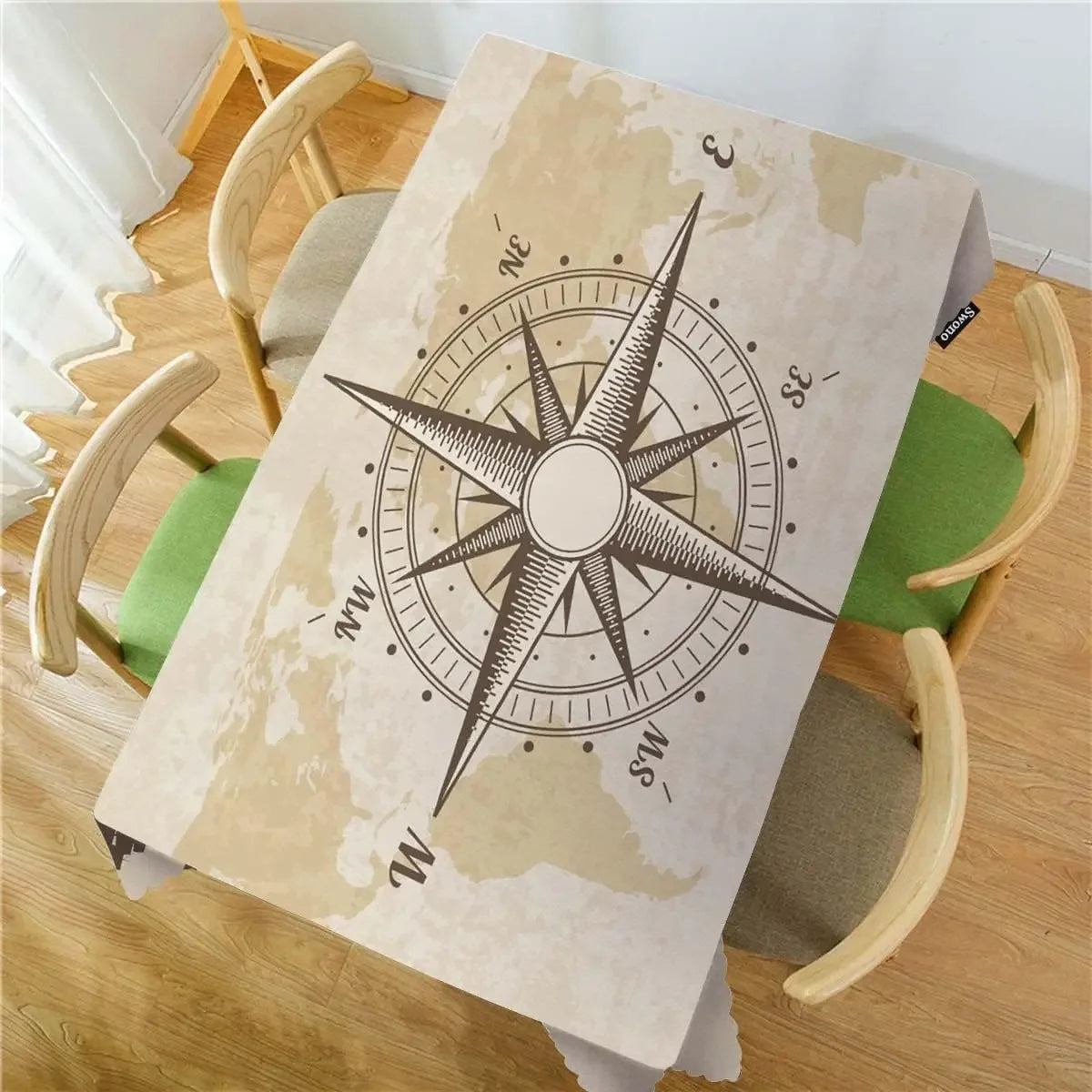Maritime Tischdecke mit Kompass & Weltkarte – wasserabweisend, waschbar, 9 Größen