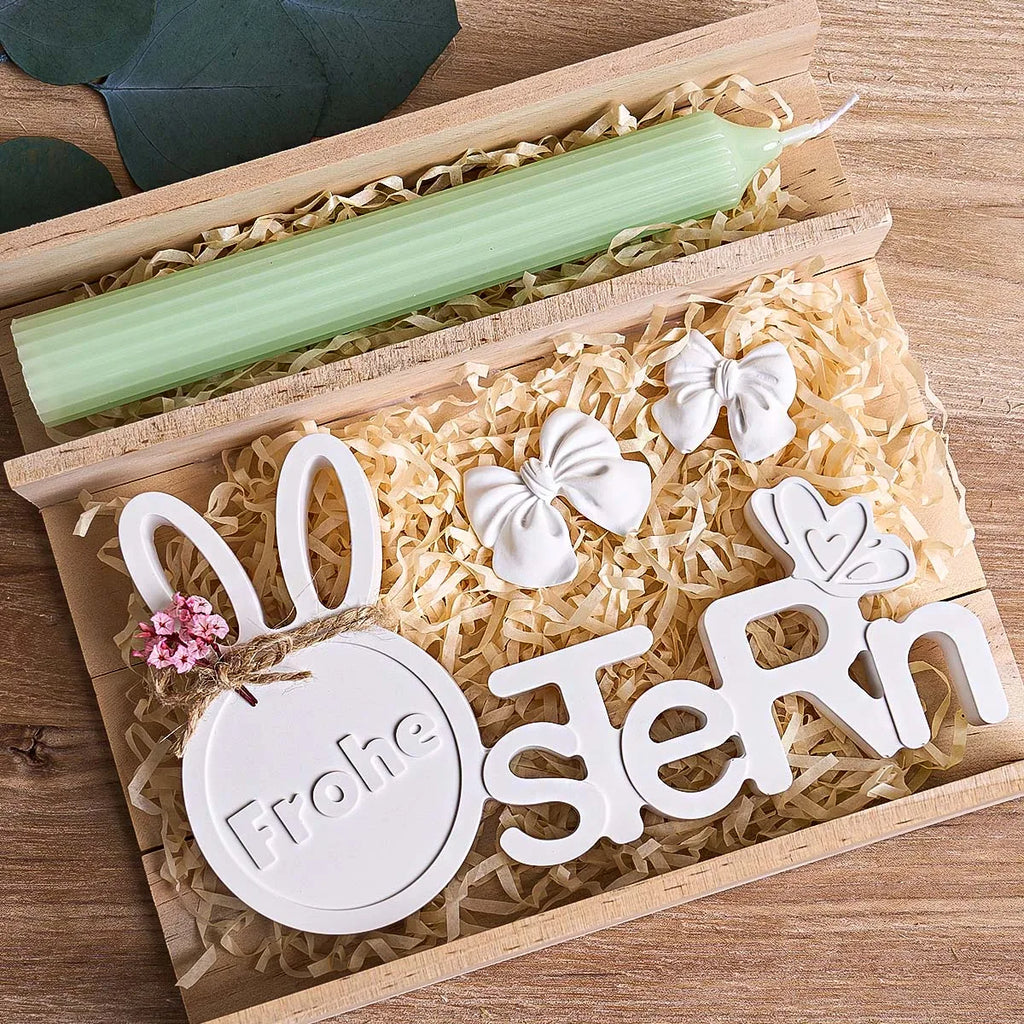 Oster-Silikonform „Frohe Ostern“ – Hasenmotiv, DIY Harz & Gips, 3D-Ornamente