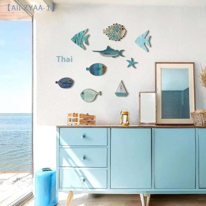 10er Set Holzfische Wanddeko – Maritime Badezimmer & Wohnzimmer Dekoration