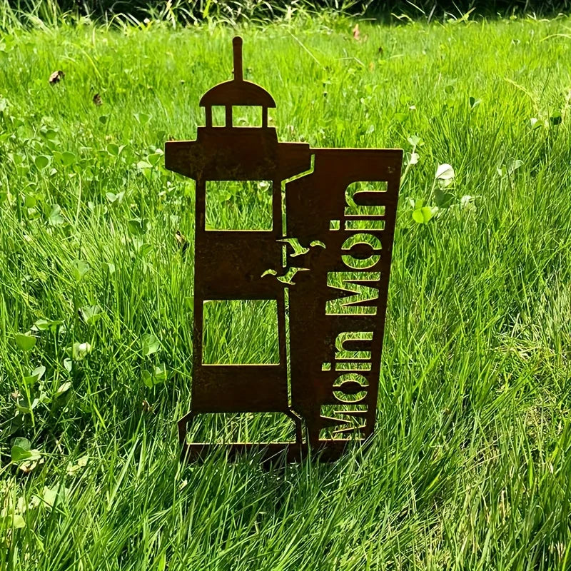 Gartenstecker Leuchtturm „Moin Moin“ – Maritimer Metall-Stecker für Garten & Terrasse