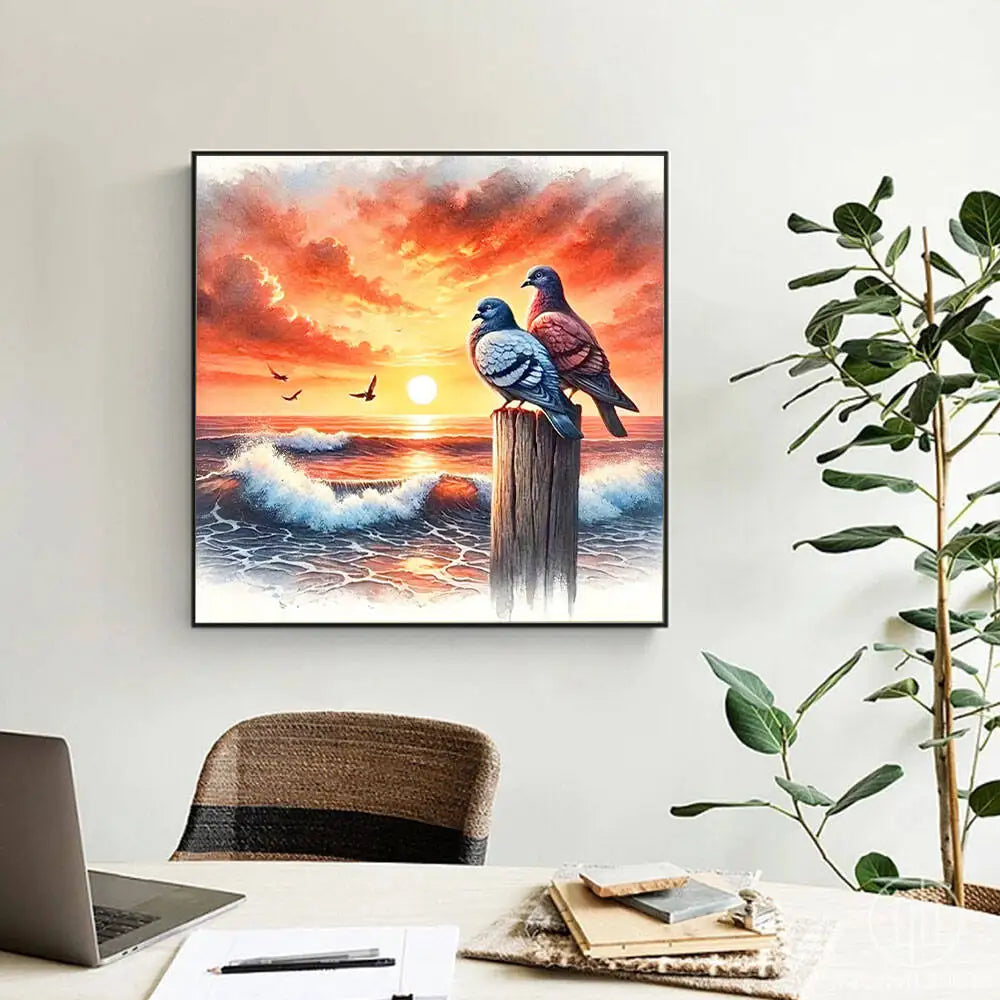 Diamond Painting Set Natur & Tiere – 5D DIY Diamantmalerei Vogel, Meer & Sonnenuntergang