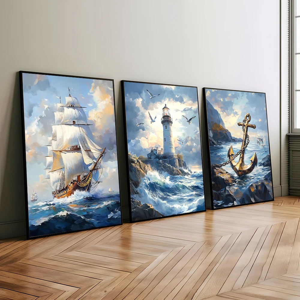 Leinwanddruck Segelboot & Ozean – Wandbild Meereslandschaft | 1-teilig oder 3er-Set, ohne Rahmen