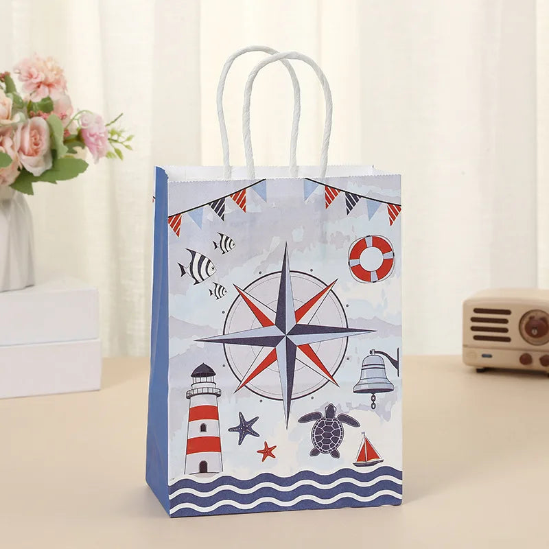 Maritime Partytüten mit Henkel – Kapitaen & Nautik Design, 6 bis 48 Stueck