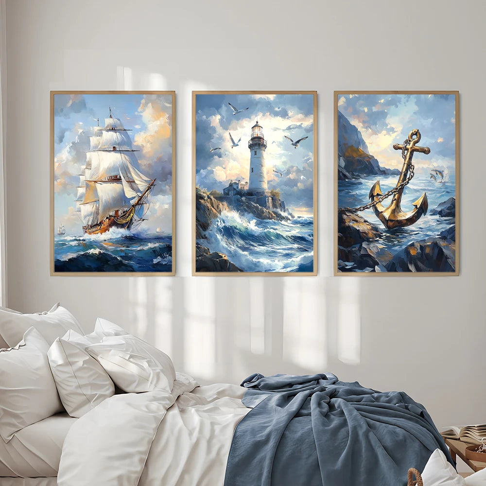 Leinwanddruck Segelboot & Ozean – Wandbild Meereslandschaft | 1-teilig oder 3er-Set, ohne Rahmen