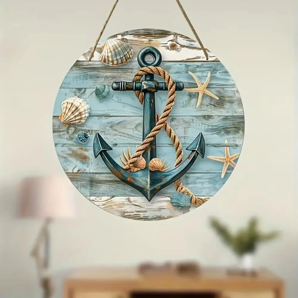 Rustikales Aluminium-Strandschild rund – 20x20 cm, Beach-Nostalgie, Tür- & Gartendeko