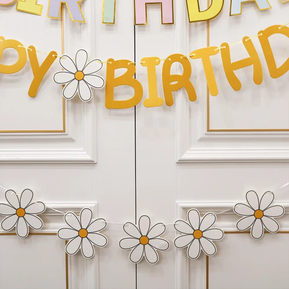 Happy Birthday Blumengirlande – 5 m Wimpelkette, 5 Designs, Geburtstagsdeko