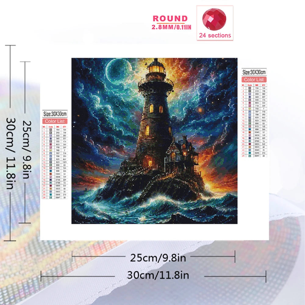Diamond Painting Set – Leuchtturm & Küste, DIY Diamant-Mosaikbild