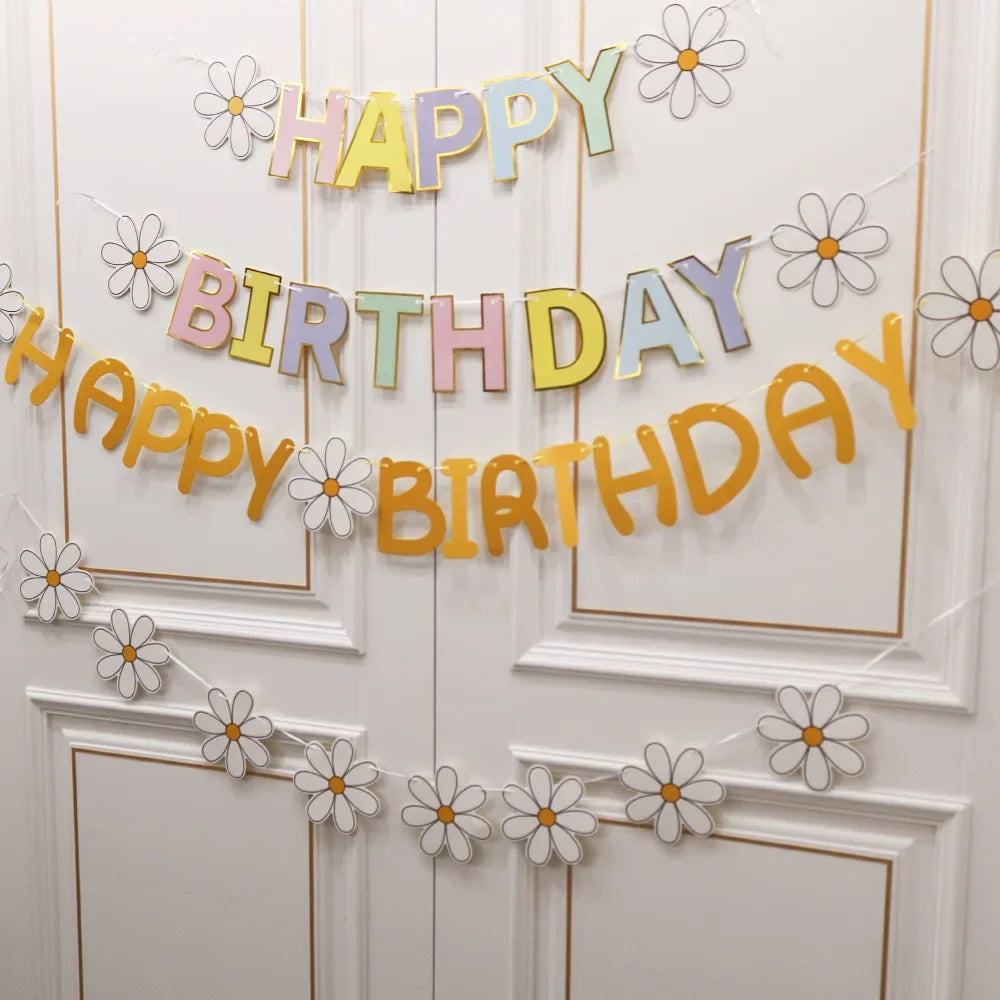 Happy Birthday Blumengirlande – 5 m Wimpelkette, 5 Designs, Geburtstagsdeko