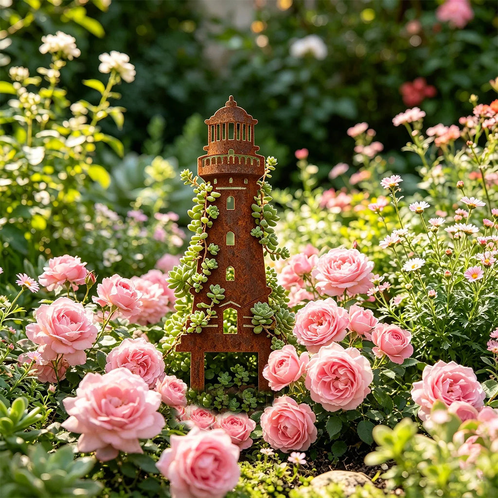 Gartenstecker Leuchtturm – Schmiedeeisen Rankstab für Garten, Rasen & Blumenbeet