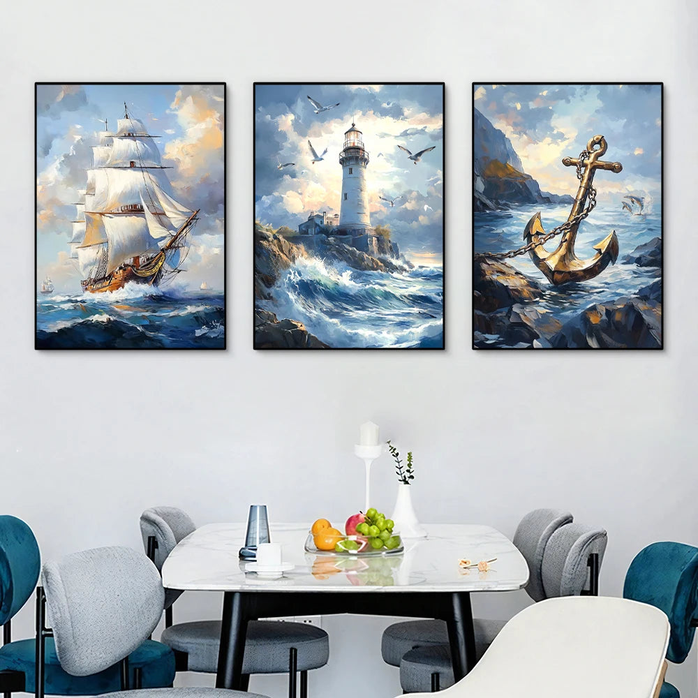 Leinwanddruck Segelboot & Ozean – Wandbild Meereslandschaft | 1-teilig oder 3er-Set, ohne Rahmen