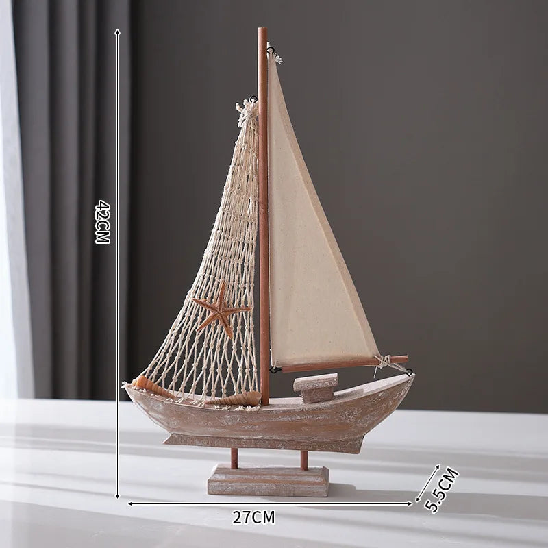 Retro Holz-Segelbootmodell – Handgefertigt, Mediterran, 5 Größen, Tischdeko & Geschenk