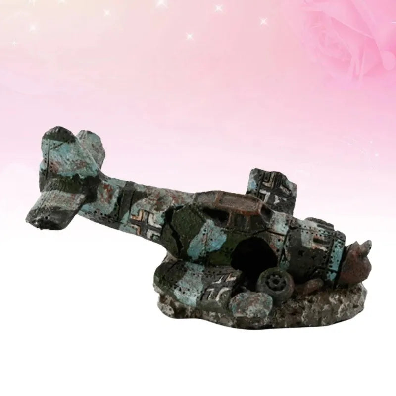Miniatur-Flugzeugwrack für Aquarium – Resin Deko | 8 cm