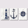 Nautisches Canvas-Poster-Set 3-teilig – Leuchtturm, Anker & Kompass Wanddeko
