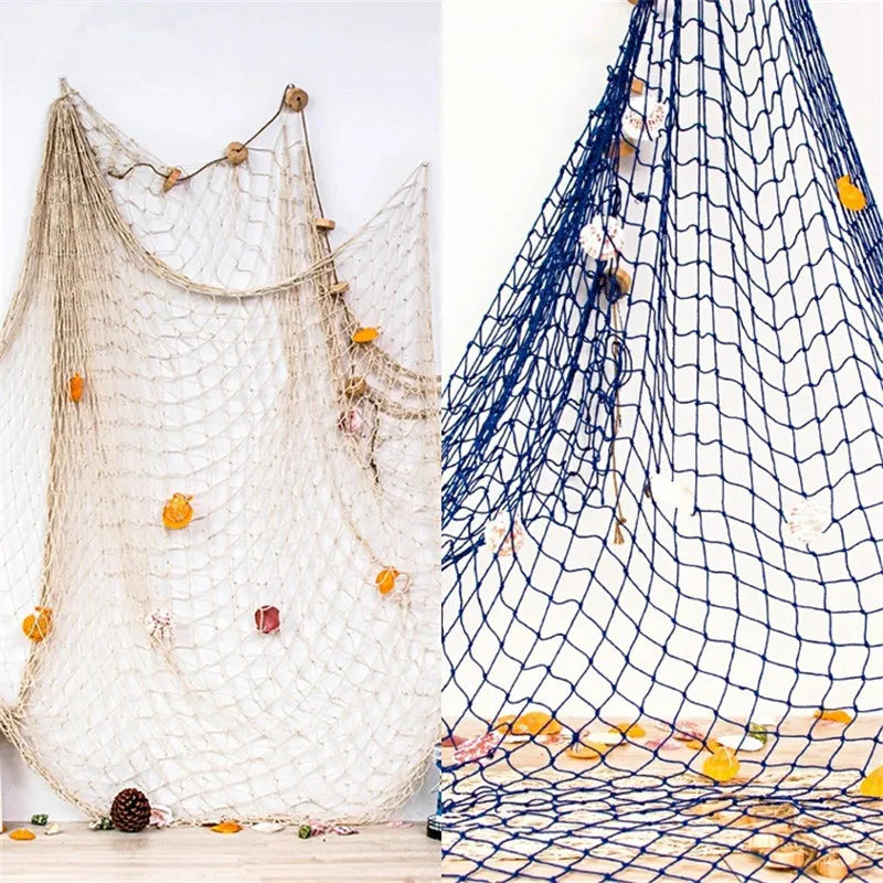 Dekoratives Fischernetz – Mediterrane Wanddeko aus Baumwolle, maritimer Stil